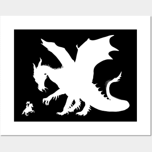 Knight and Dragon (white) Posters and Art